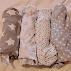 Set of Four Gray and White Baby Velcro Swaddle